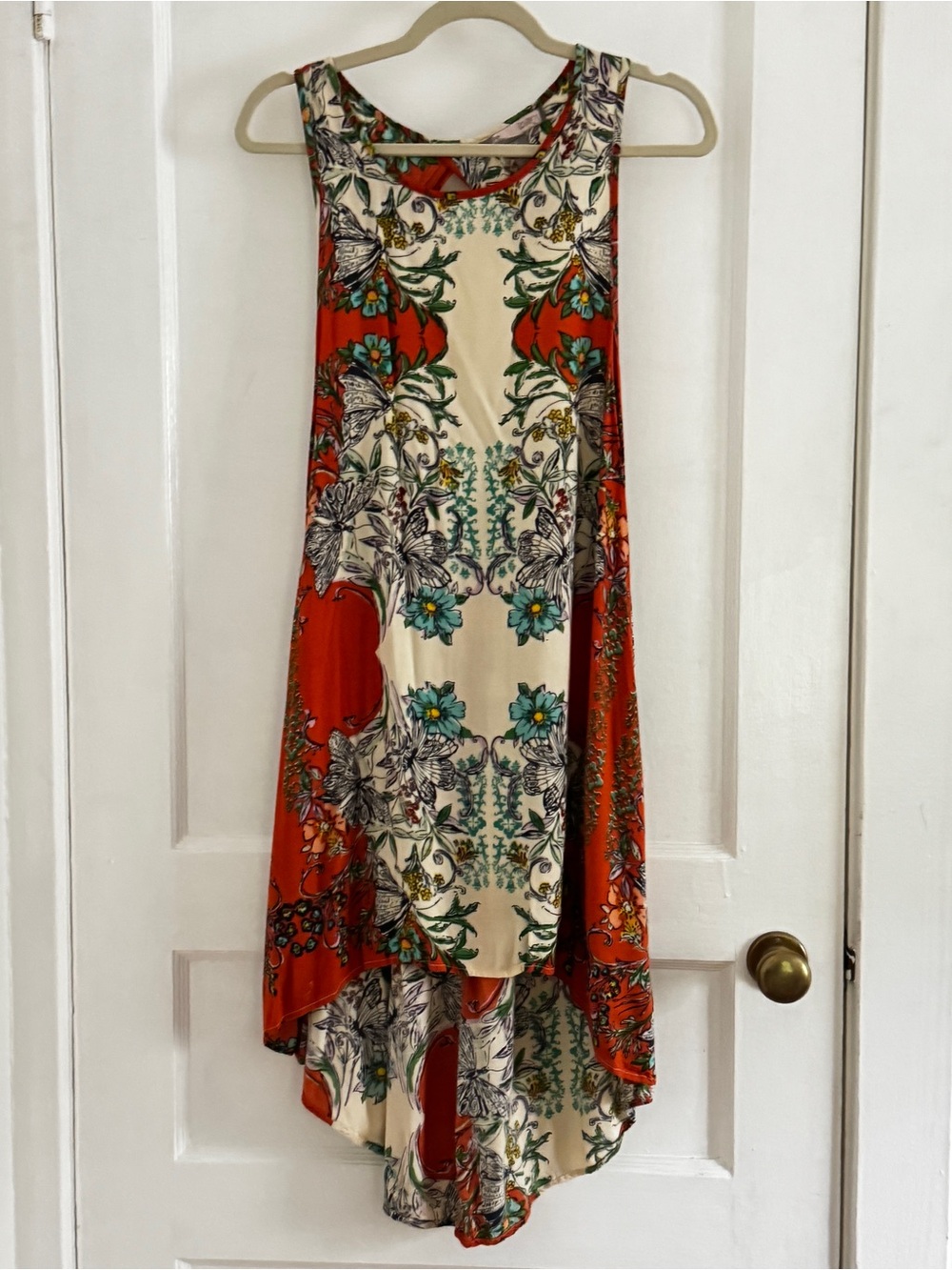 Forever 21 Floral Sleeveless High-Low Dress in Cream and Red
